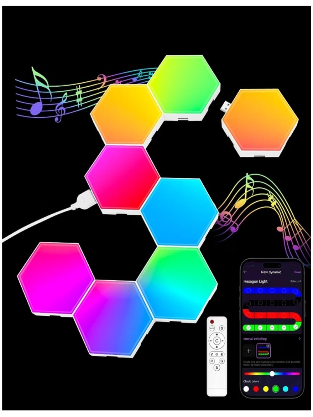Smart Hexagon RGB LED Wall Lights - Multicolor Modular Panels